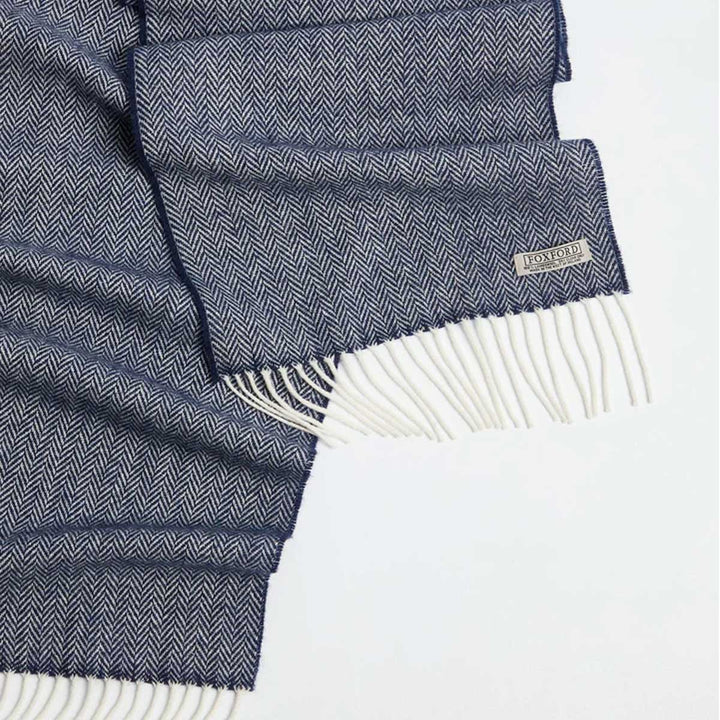 3591/C3 Navy Herringbone Lambs Wool Scarf