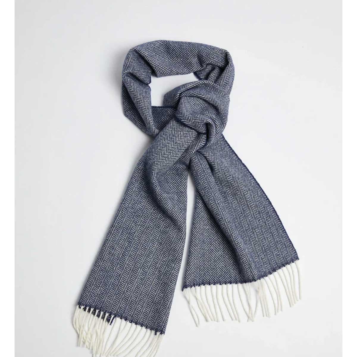 3591/C3 Navy Herringbone Lambs Wool Scarf