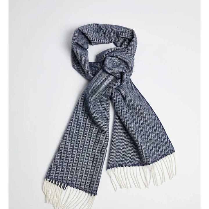 3591/C3 Navy Herringbone Lambs Wool Scarf