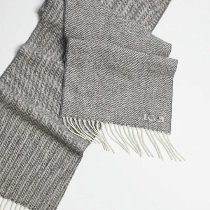 3591/D4 Grey Herringbone Lambs Wool Scarf