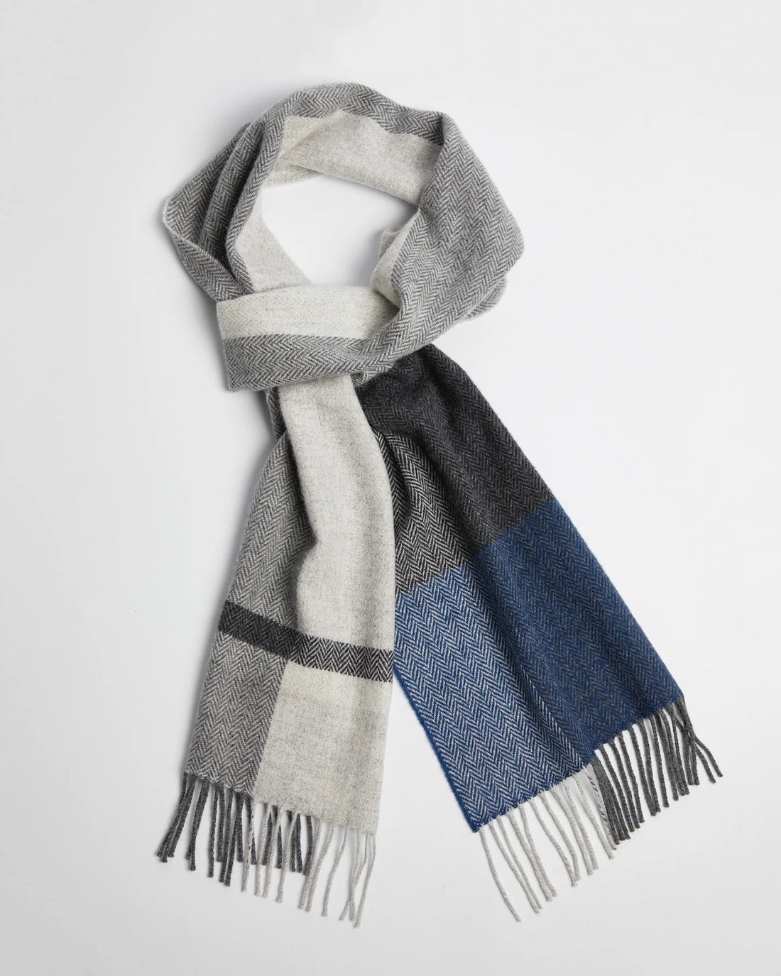 4365D4 Navy Black Striped Lambs wool Scarf