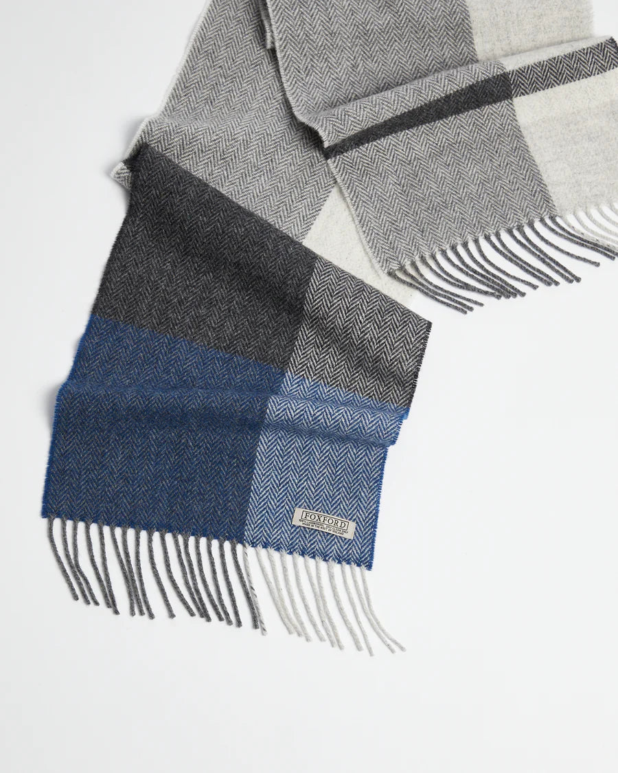4365/D4 Navy Block Striped Lambs Wool scarf