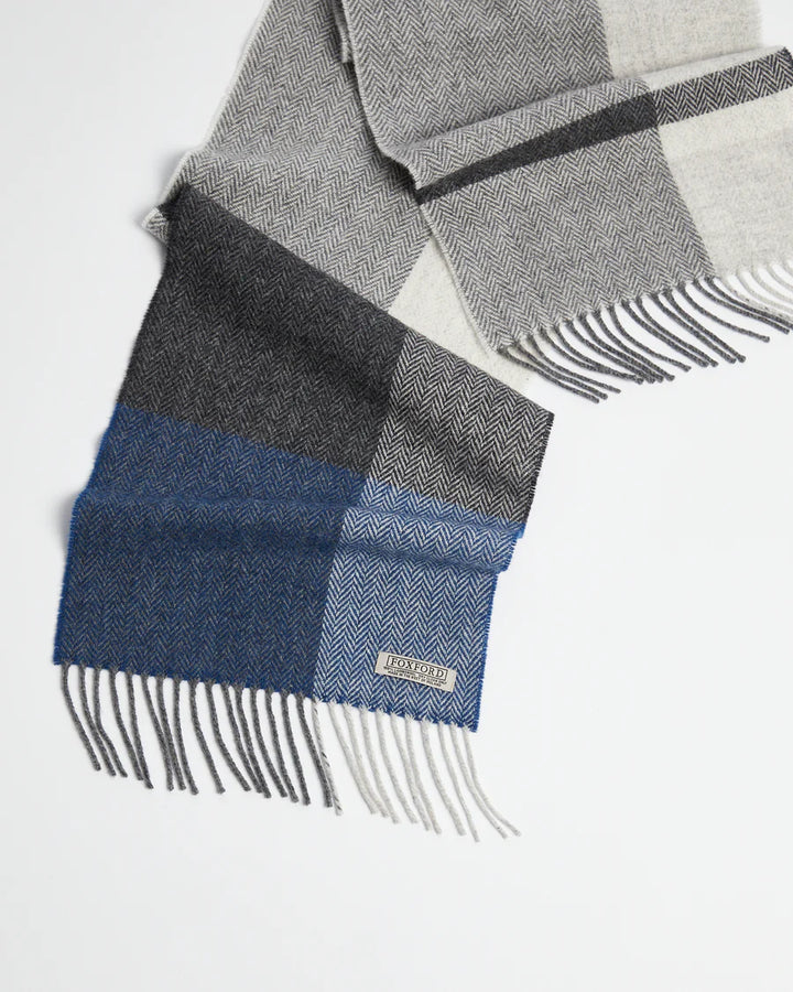 4365D4 Navy Black Striped Lambs wool Scarf