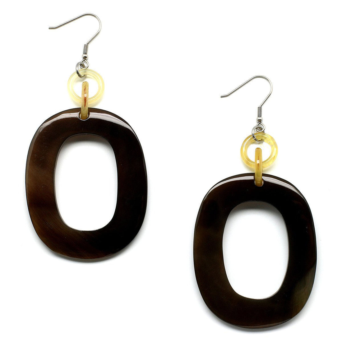 Q11045 Horn Natural Color Oval Earrings