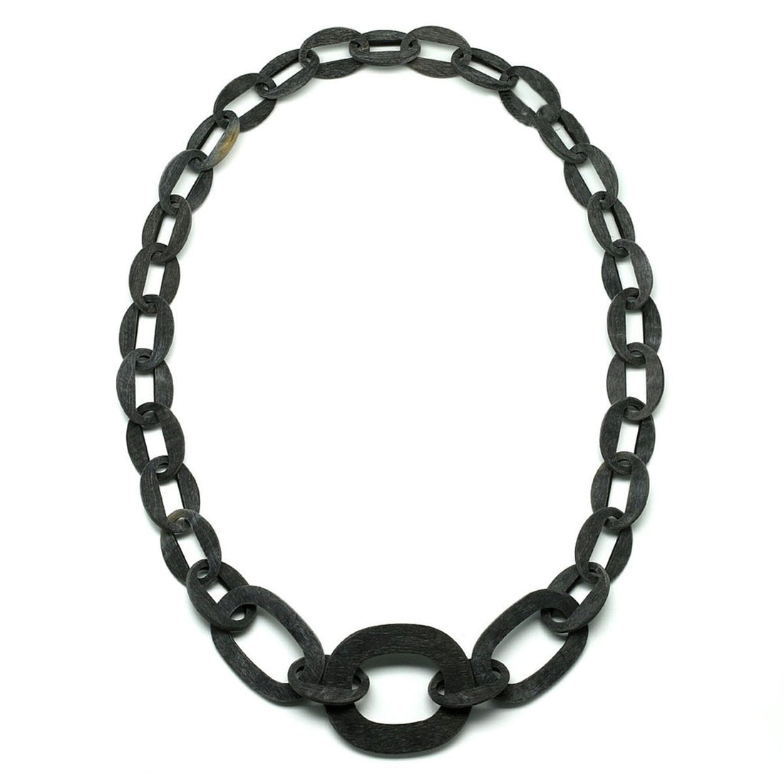 Q11816 Unpolished Black Matte Water Buffalo Horn Octagons Necklace