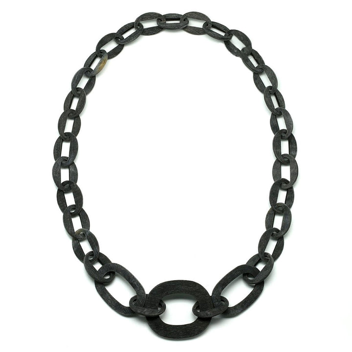 Q11816 Unpolished Black Matte Water Buffalo Horn Octagons Necklace