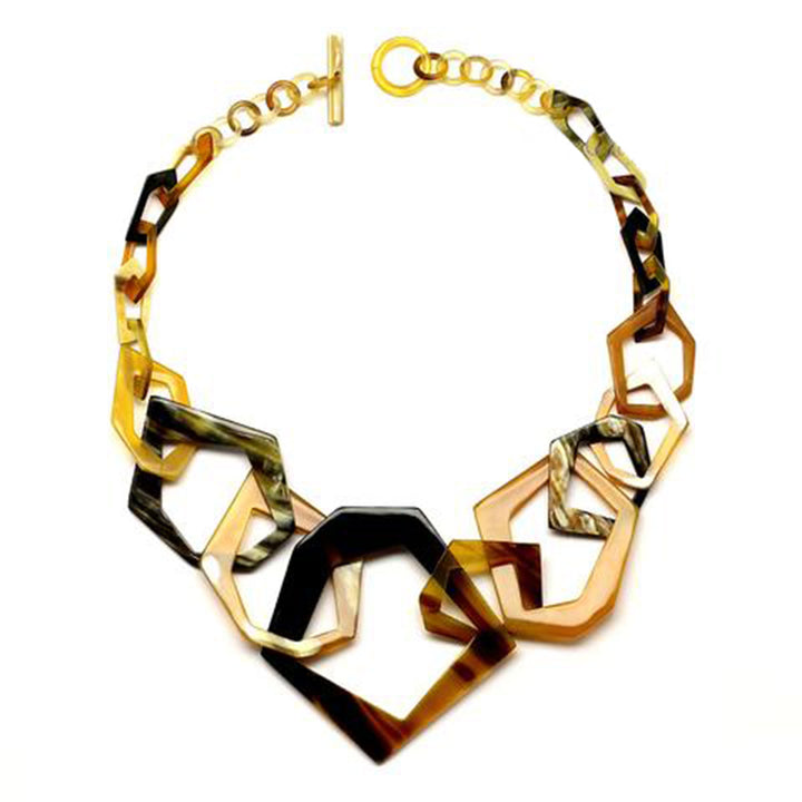 Q12432 Water Buffalo Horn Octagons Necklace
