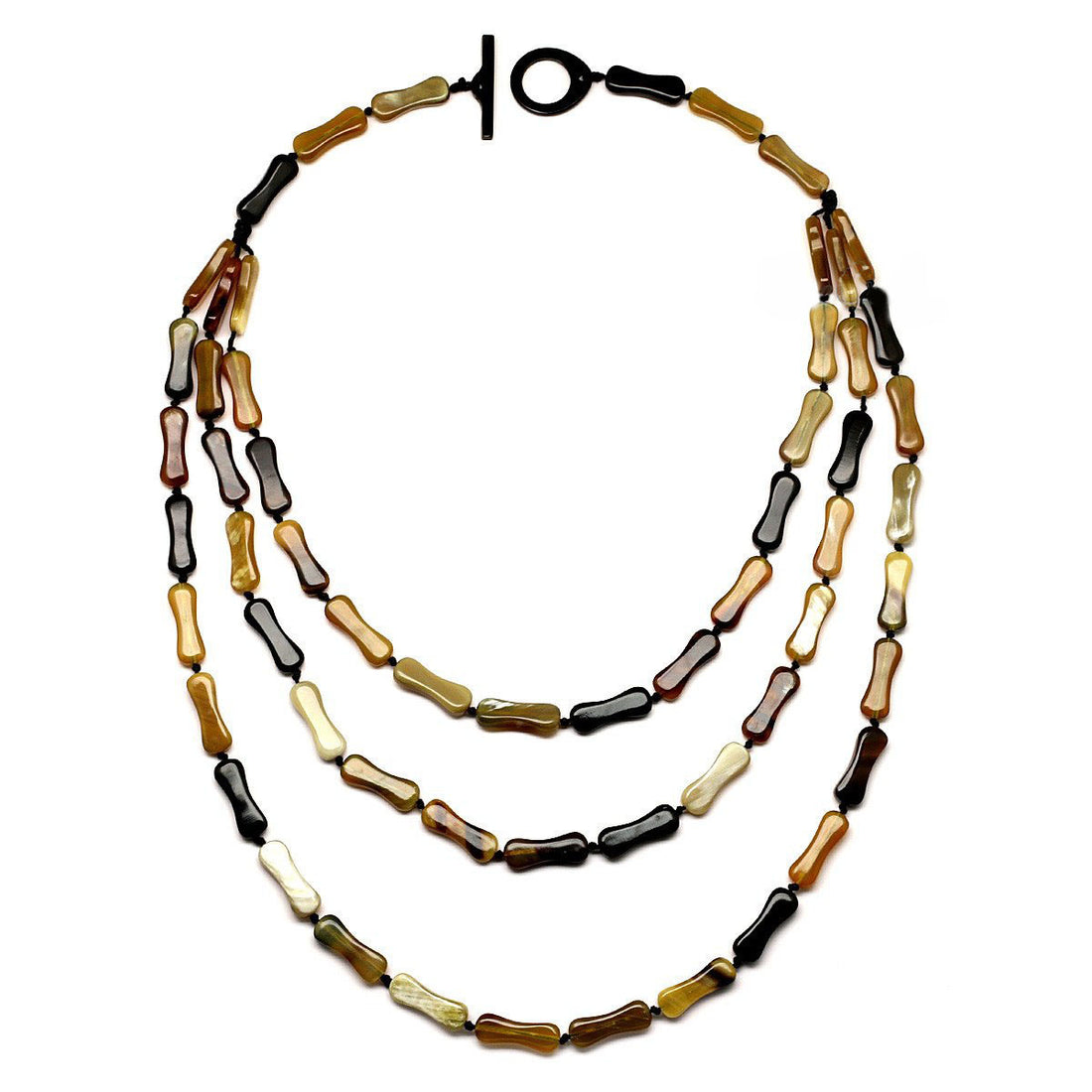 Q12621 Water Buffalo Horn Triple Stran Necklace