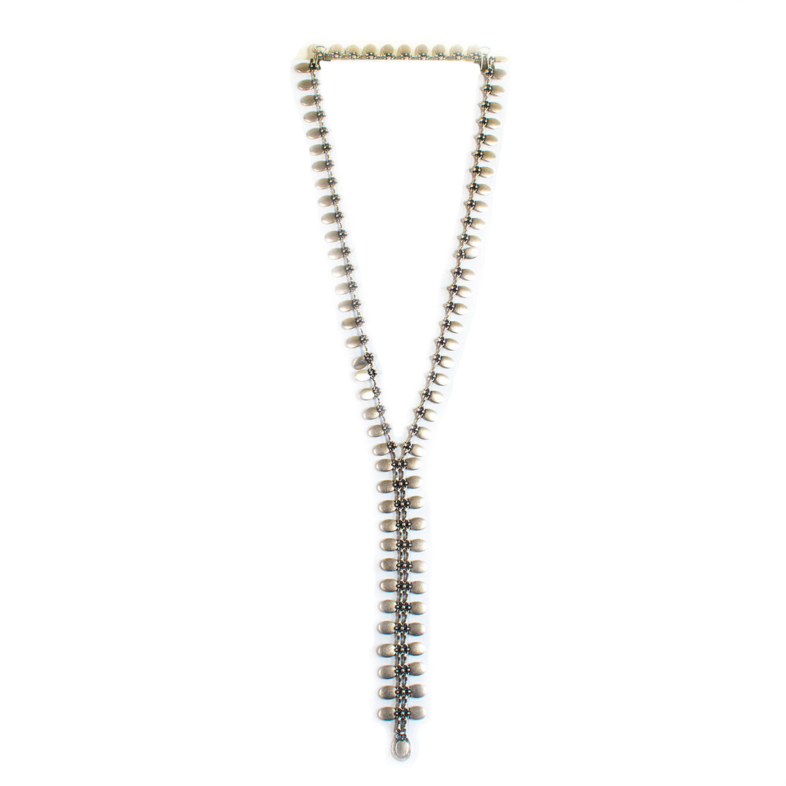 SLVR1753 LONG Y WITH SMALL OVALS NECKLACE