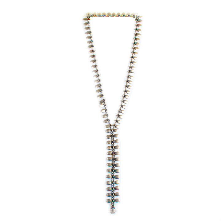 SLVR1753 LONG Y WITH SMALL OVALS NECKLACE