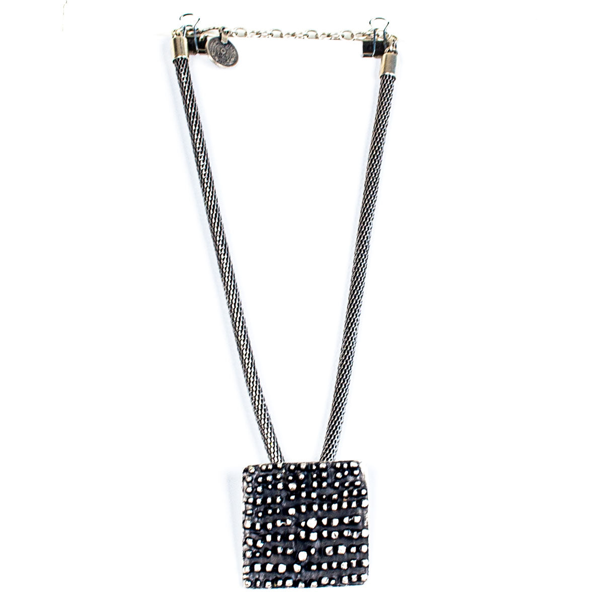 SLVR1859 WAFFLE SQUARE NECKLACE