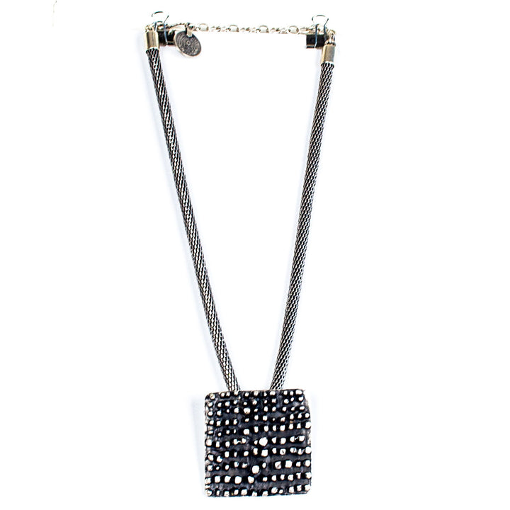 SLVR1859 WAFFLE SQUARE NECKLACE