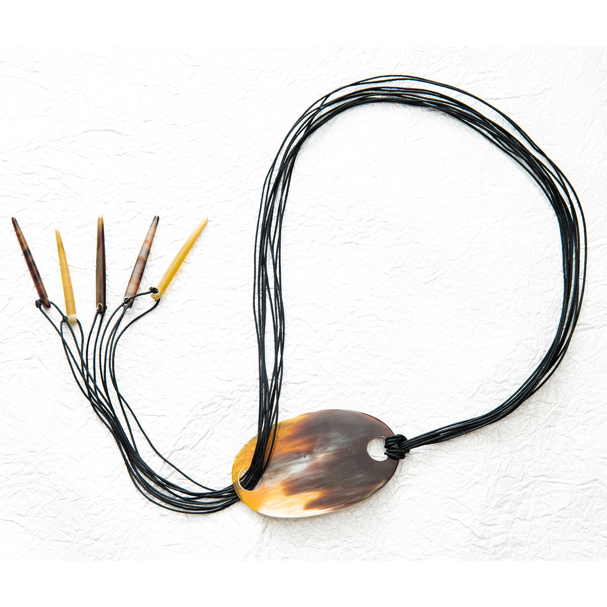 BKP020 Rectangle pendant with Two Holes on a Cord Pendant Water Buffalo Horn