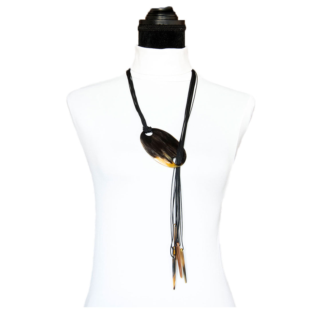 BKP020 Rectangle pendant with Two Holes on a Cord Pendant Water Buffalo Horn