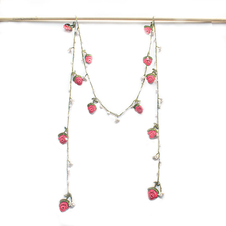 FCO002 Strawberry Oya Scarf Necklace