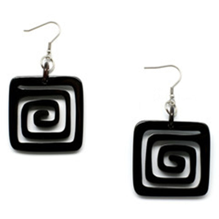 Q10060 Horn Natural Carved Square Earrings