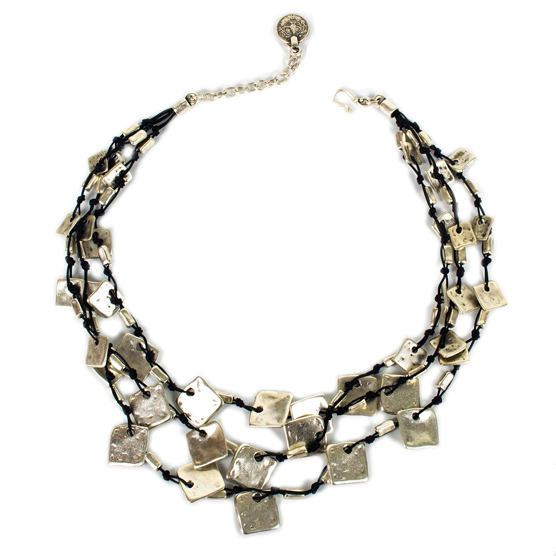 SLVR1033 SILVER PLATE NECKLACE WITH SQAURE PIECES.