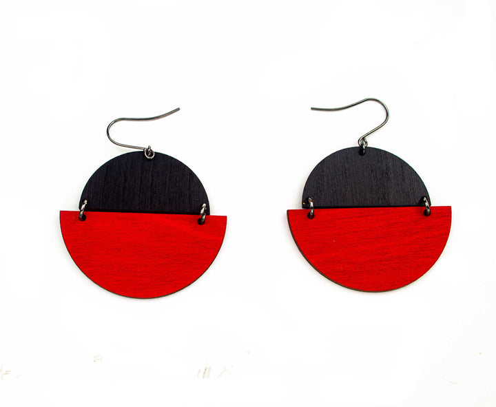 WE010 TWO HALF CIRCLES WOOD EARRING
