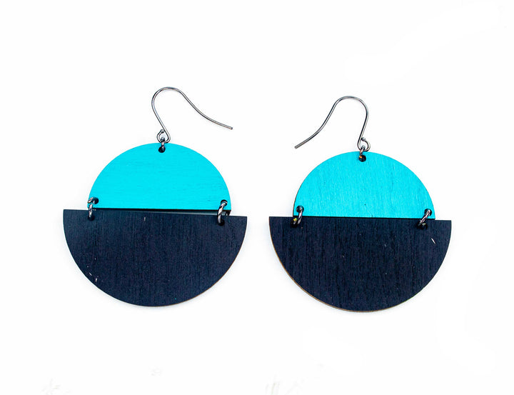 WE010 TWO HALF CIRCLES WOOD EARRING