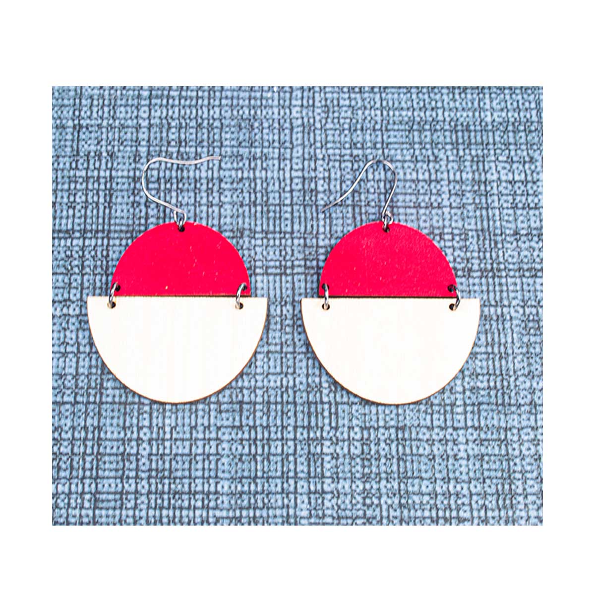 WE010 TWO HALF CIRCLES WOOD EARRING