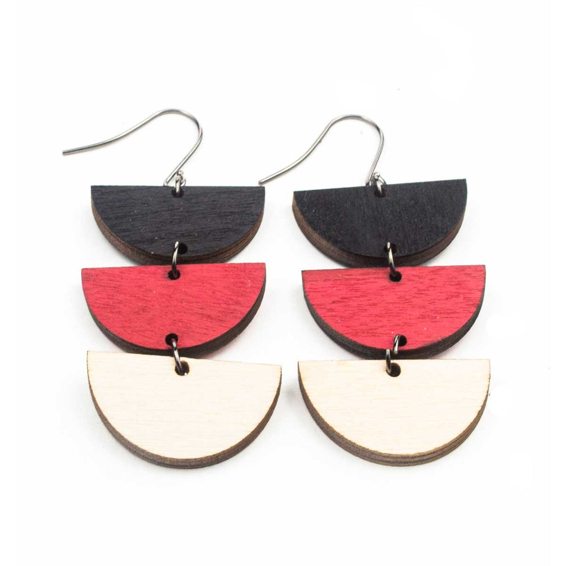 WE024 TRIPLE HALF CIRCLES WOOD EARRING