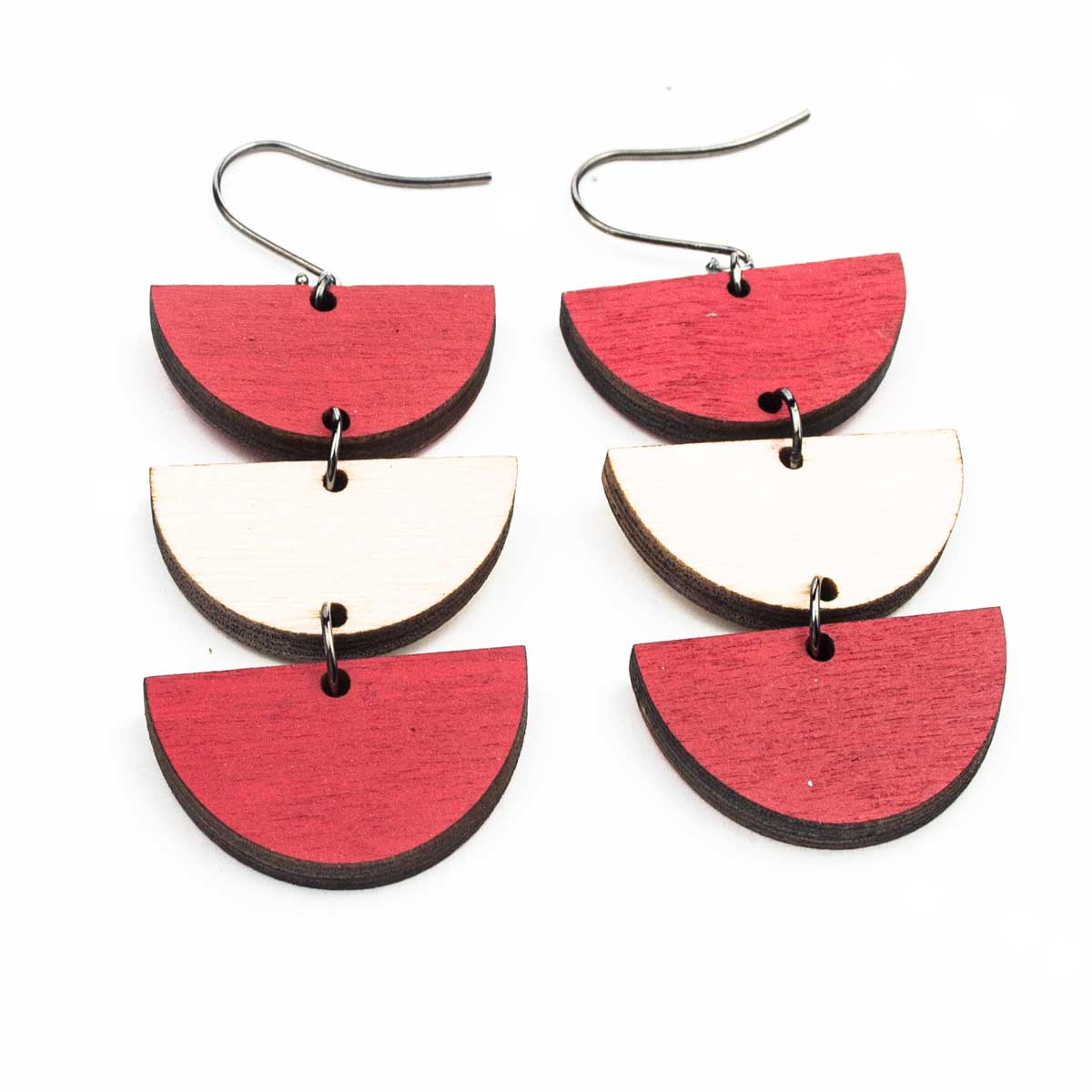 WE024 TRIPLE HALF CIRCLES WOOD EARRING