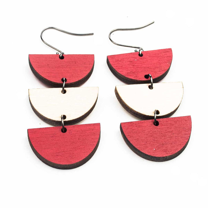 WE024 TRIPLE HALF CIRCLES WOOD EARRING